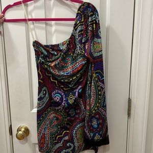 Colorful One Shouldered Mini Bodycon Dress Bell Sleeved Sequin Brand is Symphony